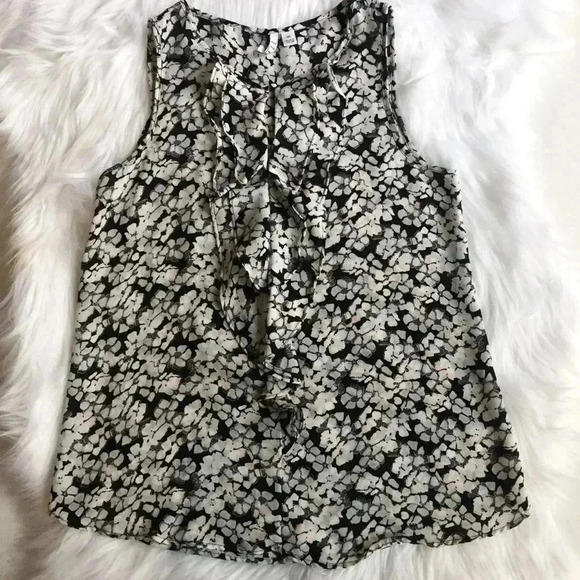Elle Tops - Elle Pink White & Black Floral Ruffle Tank